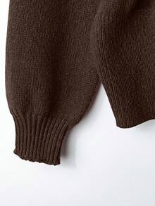 GlowEve Cárdigan de punto de manga larga con hombros caídos y unicolor de moda para mujer, otoño/invierno - Café integral - Ver 6
