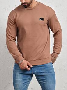 Manfinity Homme 宽松男士字母拼接细节卫衣，秋季长袖上衣 - 摩卡棕 - 查看 6