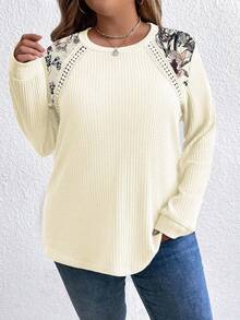 EMERY ROSE Plus Size Women Casual Loose Fit Crew Neck Long Sleeve Sweatshirt Fall - Apricot - View 3