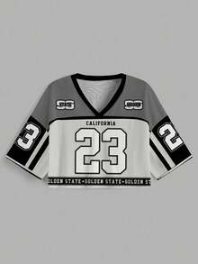 Slaydiva Chemise t-shirt en maille à manches courtes 5/8 ample et col en V pour femmes grandes tailles, casual sportif d'été