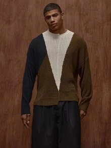 Musero Jersey de punto acanalado asimétrico de contraste, jersey de manga larga para otoño/primavera-verano - Multicolor - Ver 5