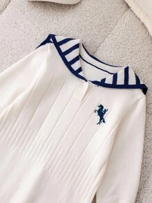 SHEIN Unisex Baby Cute Navy Striped Long Sleeve Sweater Romper, Autumn/Winter Baby Clothes Baby Boy Nautical Romper Preppy Baby Boy Clothes Infant Sweater Romper Boy Fall - Multicolor - View 8