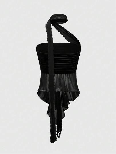 Goth Y2K Modern Chest Side Ruched Detachable Mesh Women Tube Top