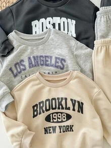 SHEIN 6 Stücke/Set Baby Mädchen süßer Buchstaben-Muster Langarm Sweatshirt & Hose mit elastischem Bund, Herbst/Winter