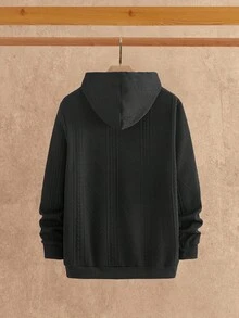 Manfinity NXTstreet 男士休闲针织保暖修身连帽卫衣和抽绳腰裤套装（2件套），秋冬服装 - 黑色 - 查看 4