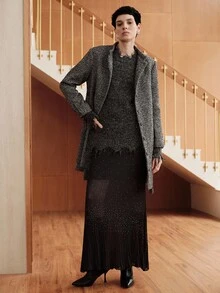 Uhlyne 英伦风秋冬小立领腰带双色厚花呢口袋大衣 - 黑與白 - 查看 6