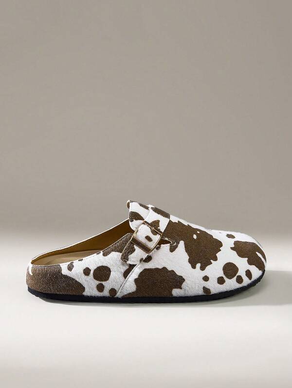 Solecia Sandálias de dedo redondo com estampa de vaca masculinas