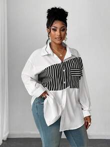 Maweii Plus Size Women's Long Sleeve Striped Casual Blouse