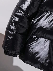 SHEIN 1 Piece Tween Boy Casual Sports College Simple Hooded Black All-Match Padded Coat With Shiny Fabric, Winter Coat, Quilted Coat Jacket Suitable For Kids Outfits Toddler Boy Clothes Back To School Boys Set Suitable For Birthday Parties, Evening Parties, Performances, Weddings, Baptisms, Opening Ceremonies Daily Suitable For Daily Use Suitable For School Suitable For Travel  Suitable For Autumn And Winter Seasons Winter Coats Down Coats Y2k Coat Streetwear Fall - Black - View 5