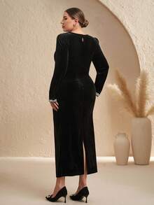 Chikora Plus Size Elegant Party Beaded Embellished Dress 2025 Autumn And Winter New Style Autumn Clothing For Women Winter Dress Women Halloween Christmas Christmas Party Dress New Year Dress New Year Women's Clothes Elegant Dresses For Party Party Outfit Wedding Guest Dress Wedding Party Dress Graduation Dress Prom Dress Elegant Dresses For Women Elegant Evening Dresses Luxury Evening Dress For Women Black Dress Halloween Costumes Christmas New Year Old Money Style