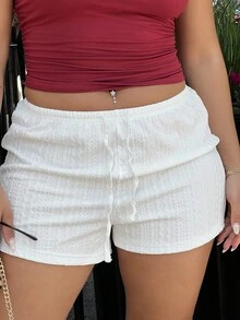 NegzBox Solid Drawstring Waist Shorts - White - View 3