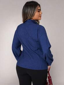 Xyvia 女式休闲水洗前扣收腰修身夹克 - 藍色 - 查看 2