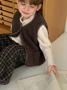 DAZY Casual Loose Versatile Sleeveless Young Boys Jackets Fall/Winter Thermal Lined - Coffee Brown - View 8