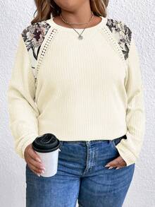 EMERY ROSE Plus Size Women Casual Loose Fit Crew Neck Long Sleeve Sweatshirt Fall - Apricot - View 5