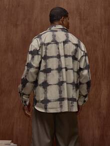 Musero 男士超大款全印花长袖纽扣前袋衬衫套装（仅上衣）秋冬/春夏服装 - 藍色 - 查看 2