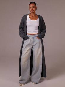 Athîral Women's Casual Solid Color Long Cardigan, Versatile For Autumn/Winter,Fall - Dark Grey - View 3