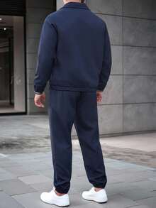 Manfinity CasualCool Men's Autumn Outdoor Clothing,2025 Men's Clothing For Autumn,Men's Popular Casual Suit, INS Matching Mature Basic Casual Business Zip-Up Jacket, Drawstring Jogger Pants, Suitable For All Seasons, Suitable For Work And Daily Matching, Essential Gift For Boyfriend Husband, Casual Wear,Fall Clothes