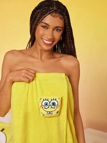 SpongeBob SquarePants | SHEIN 1 miếng khăn tắm siêu thấm, chất liệu thấm hút mềm mại, dây thun co giãn phù hợp với nhiều kích cỡ, dễ khô, có thể giặt bằng máy - Màu vàng - Xem 4