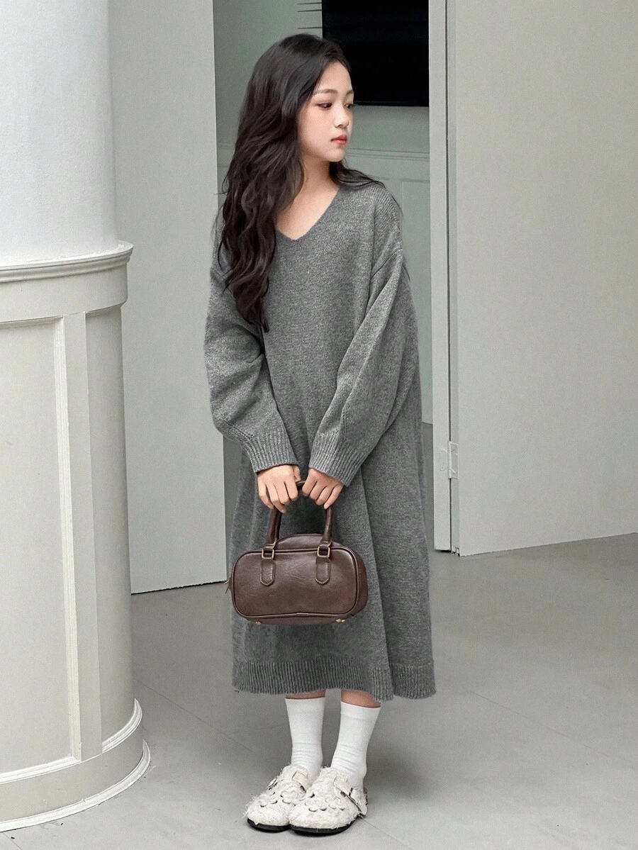 DAZY Vestido suéter de malha para meninas pré-adolescentes outono/inverno