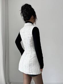 Elenzga Chaqueta sin mangas de frente abierto casual para mujer, adecuada para ir al trabajo, otoño/invierno - Blanco y Negro - Ver 2