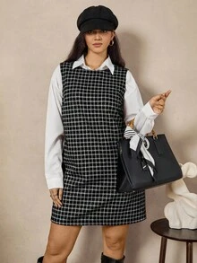 Comfylo 百搭复古硬币图案无袖大码连衣裙 - 黑色 - 查看 8