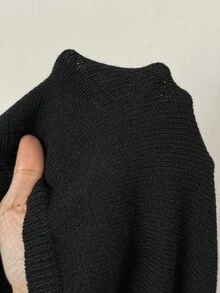 EgrlEra 女士纯色性感前卫V领休闲长袖毛衣，秋冬 - 黑色 - 查看 7