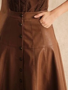 Anewsta Falda acampanada con pliegues nueva para mujer, elegante estilo callejero para conciertos - Caqui - Ver 5