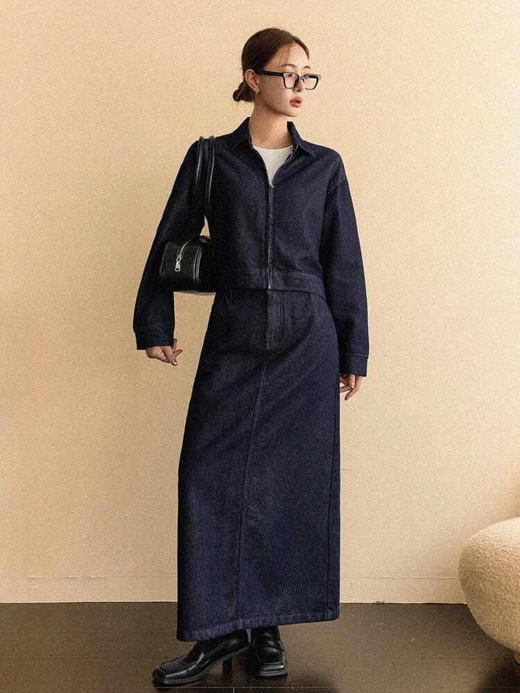 Autumn/Winter New Loose Casual Vintage Distressed Old Coin Design Women Denim Suit