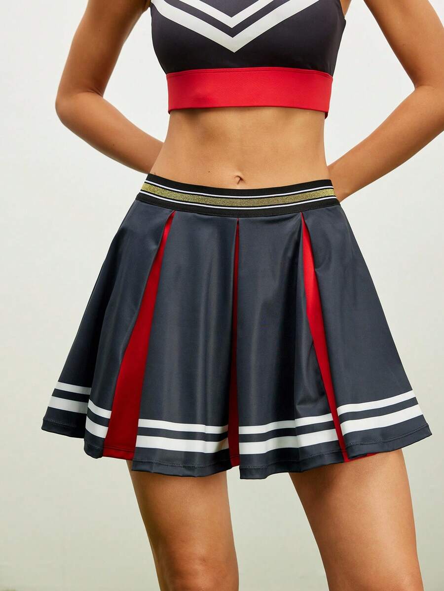 Cheerettes 女式条纹褶皱休闲健身运动裙 - 紅色 - 查看 1