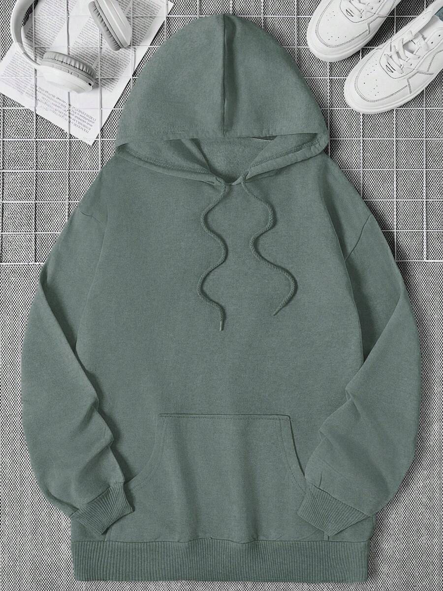 EURMUSE 100 % bomull herrtröja med huva, ficka och dragsko - Mintblå - Visa 1