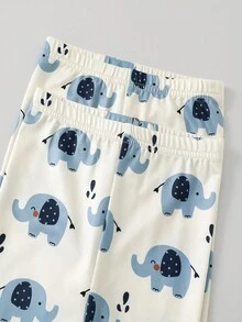 SHEIN Baby Boy Casual Cute Cartoon Elephant Print Tight Fit Long Sleeve Crew Neck Pajama Set, Suitable For Autumn/Winter Baby Boy Clothes Elephants Baby Elephant Outfit Pajama Baby Set Baby Matching Sets Toddler Sets Baby Boy Fall Clothes