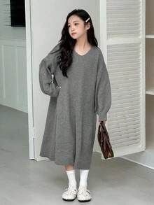 DAZY Vestido suéter de malha para meninas pré-adolescentes outono/inverno