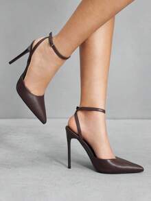 CUCCOO SZL Giày cao gót hở gót thời trang nữ có khóa trang trí - Màu nâu Sô-cô-la - Xem 9