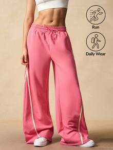 VARSIVA Women's Regular Pink Drawstring Waist Wide Leg Pants - Multicolor - View 10
