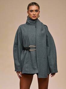 SHEIN BAE Bufanda elegante, cinturón de cintura suelta, abrigo corto de cintura ceñida, abrigos de invierno para mujer, abrigo informal, abrigos de invierno para mujer, abrigos elegantes para mujer, otoño