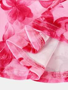 Tween Girl Pink Tankini Swimsuits,Tie Dye Floral Print Boho Summer Beach Vacation Bathing Suit,Drawstring Ruched Halter Backless Snug Fit Tank Top - Watermelon Pink - View 4