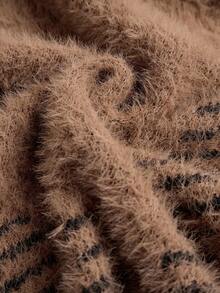 Louniche 女士休闲蓬松针织开衫，秋冬 - 棕色 - 查看 8