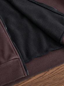 EASEVO Sudadera con cremallera informal para hombre talla grande, sudadera con capucha marrón bordada lavada, otoño, invierno - Marrón - Ver 5