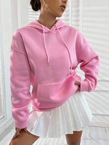 SHEIN Unity Slogan Áo hoodie dây rút có dây rút in họa tiết YÊU CHÍNH MÌNH - Hồng - Xem 6