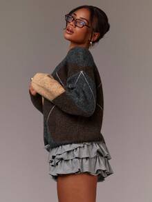 Athîral 女士休闲拼色拼布毛衣，秋冬 - 彩色 - 查看 6