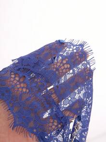 5件套镂空蕾丝紧身衣性感内衣套装 - 寶藍色 - 查看 7