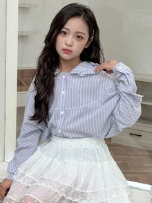 Dazy Kids 女童格子连帽长袖梭织衬衫 - 淺藍色 - 查看 5