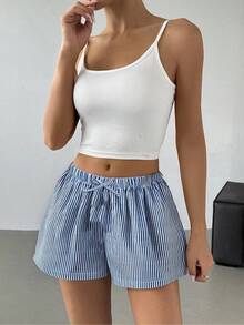 SHEIN 青少年女孩条纹低腰短裤夏季度假海滩休闲短裤家居短裤