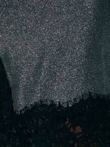 Nöista 高腰全息闪光铅笔裙，侧开衩，扇形黑色蕾丝下摆——一款性感修身的秋季晚裙，非常适合鸡尾酒会、正式活动、外出装扮、舞会套装或毕业典礼宾客穿着。 - 銀色 - 查看 7