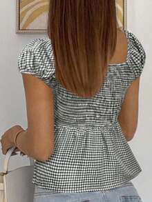 Siren Gaze Women's Casual Plaid Waist Cinched Shirt, Summer Blue - Navy Blue - View 6