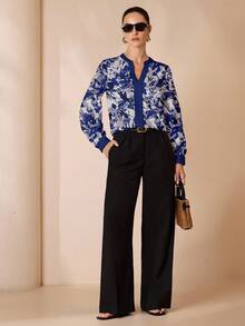 Shutterstock Glamance 女士V领插肩袖印花休闲百搭衬衫，秋季外出优雅时尚服饰系列 - 彩色 - 查看 3