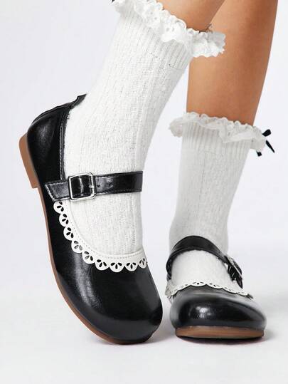 Kawaii Women's Brown Loafers, Closed Toe Mary Jane Flats, Bow Lace Lolita Ballet Flat Shoes