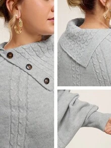 Momelise Suéter de manga de murciélago de unicolor talla grande, otoño/invierno - Gris - Ver 8