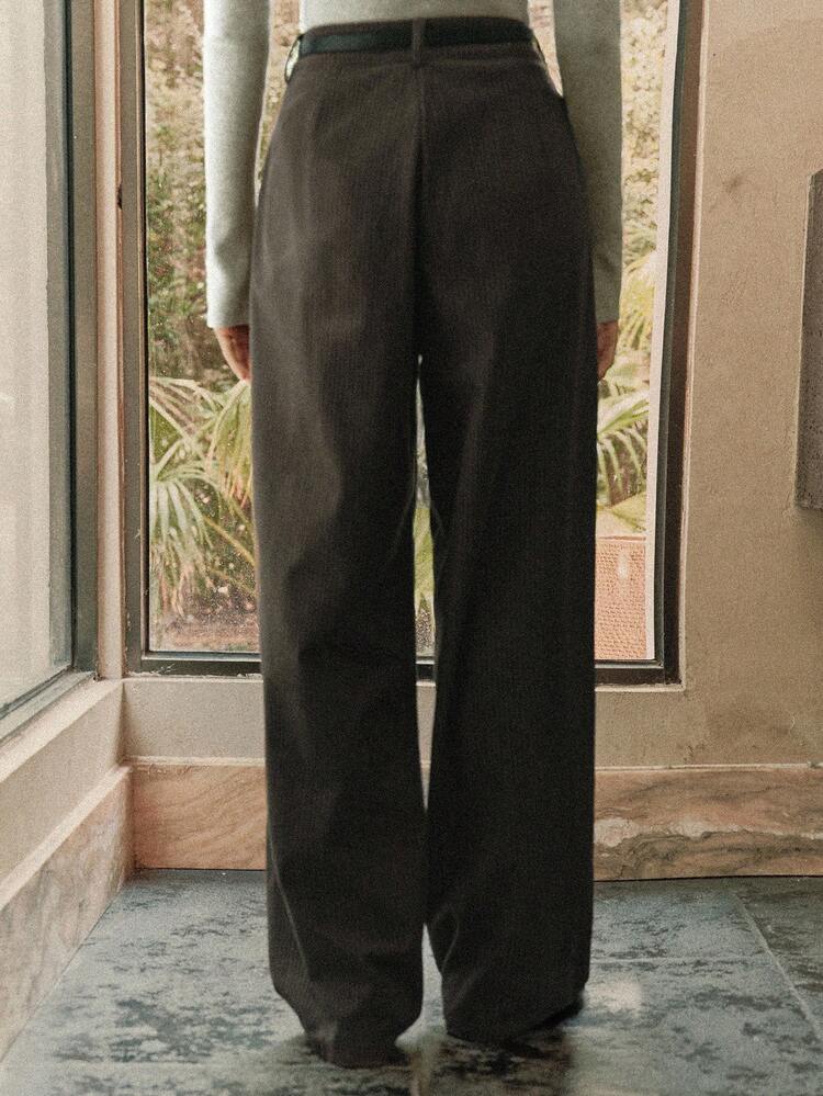 Women's Solid Color Casual Loose Straight Leg Pants With Belt Loops Business Casual Woman