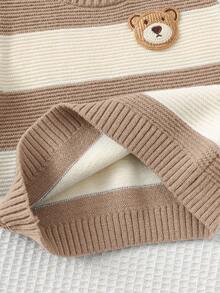 Cozy Pixies Baby Boy Cartoon Bear Striped Pattern Crew Neck Long Sleeve Sweater,In Fall/Winter